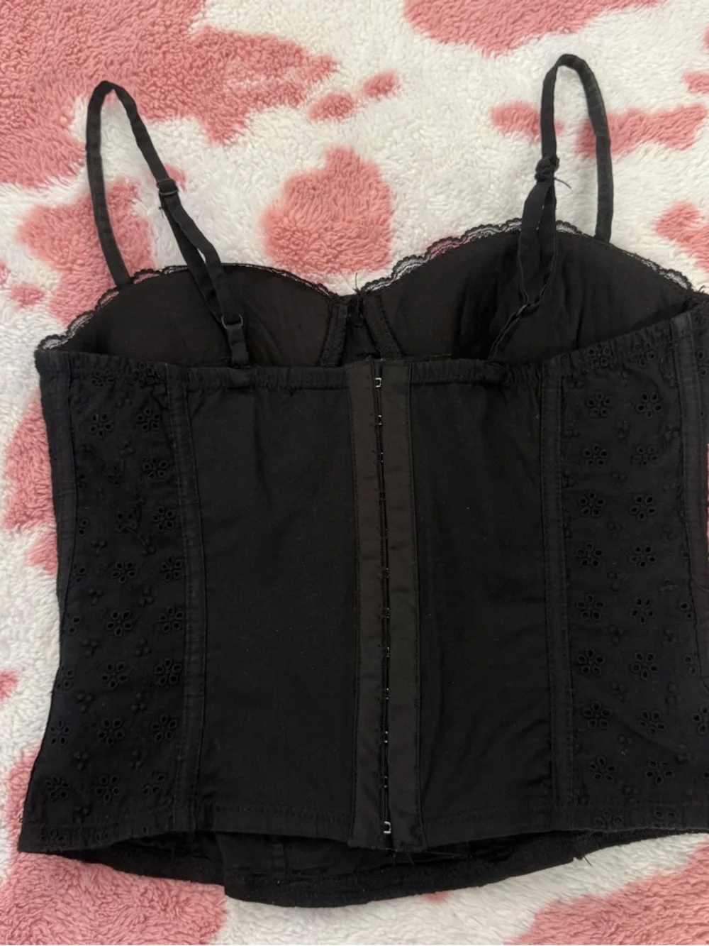Black Lace Inspired Bustier Eyelet Button Corset Top Front Coquette Y2K S - Picture 4 of 4